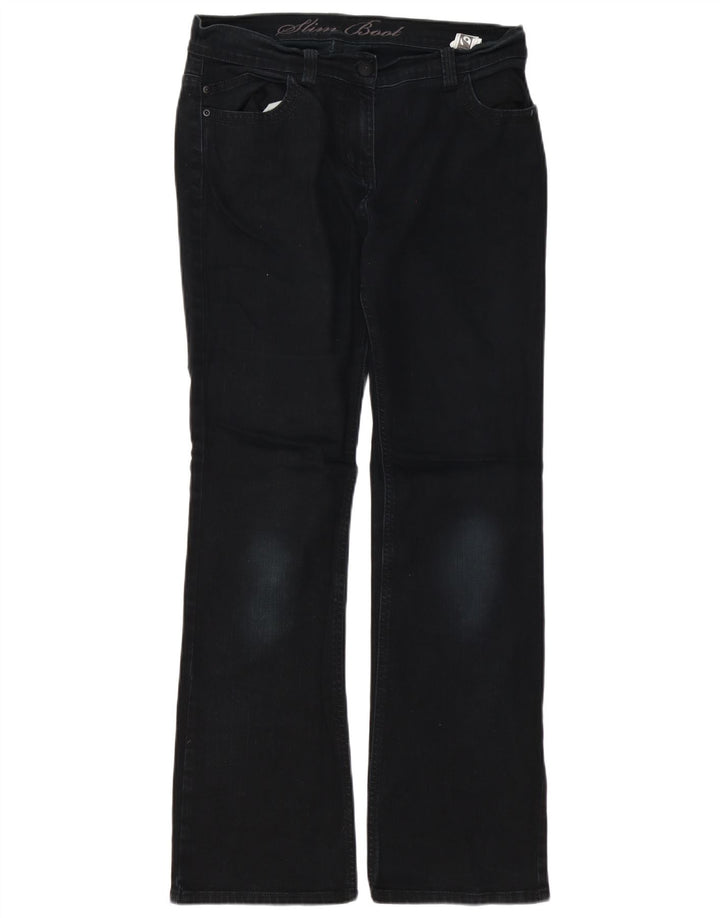 Jeans Marks & Spencer feminino slim bootcut Reino Unido 12 médio W32 L30 algodão preto