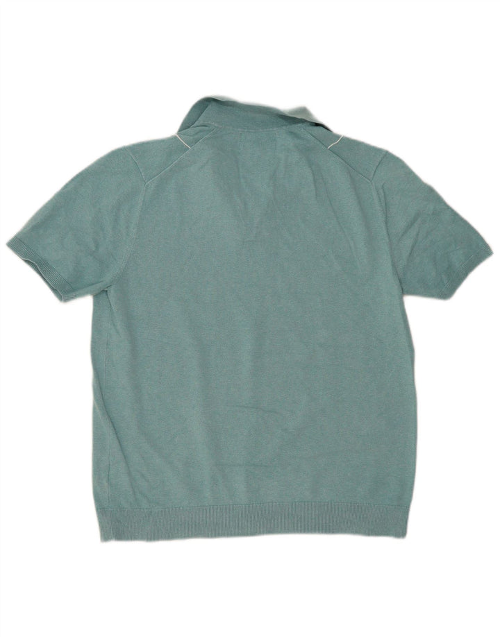 Camisa polo masculina de manga curta Marks & Spencer listrada turquesa média
