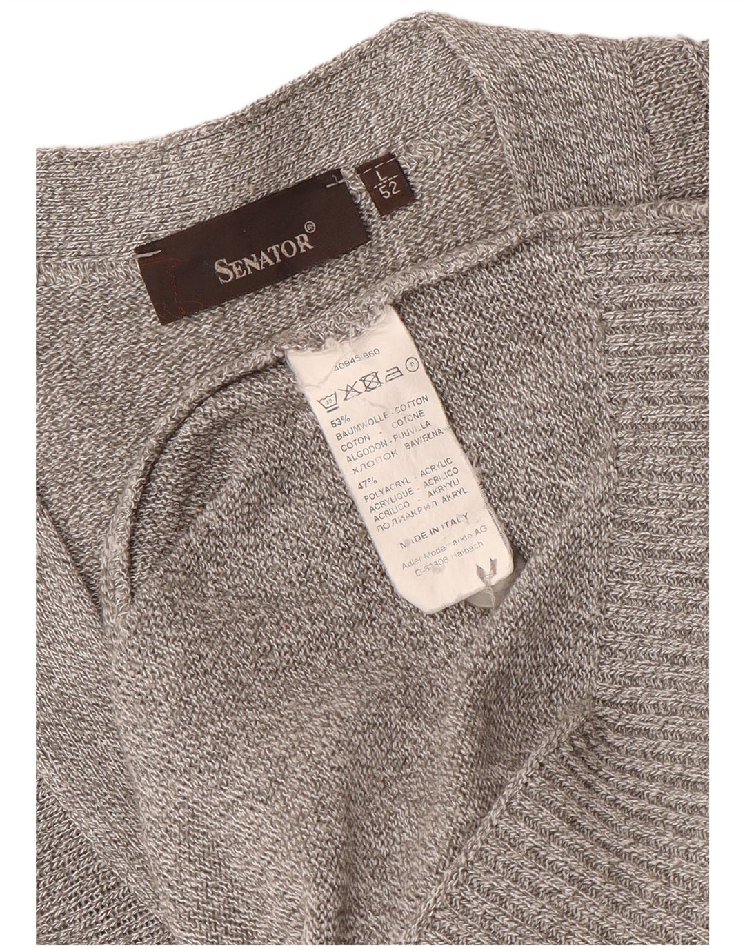 Senador Mens Cardigan Sweater IT 52 Grande Algodão Listrado Cinza