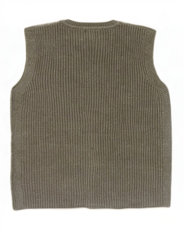 Suéter cardigã feminino sem mangas Marks & Spencer Reino Unido 6 XS cáqui poliéster