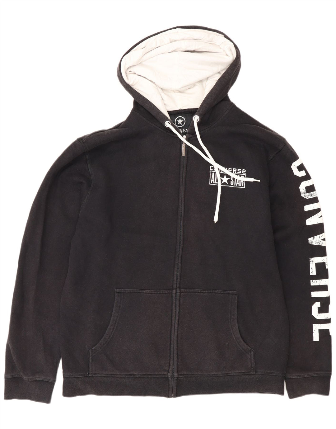 Suéter Converse masculino com capuz e zíper gráfico grande algodão preto