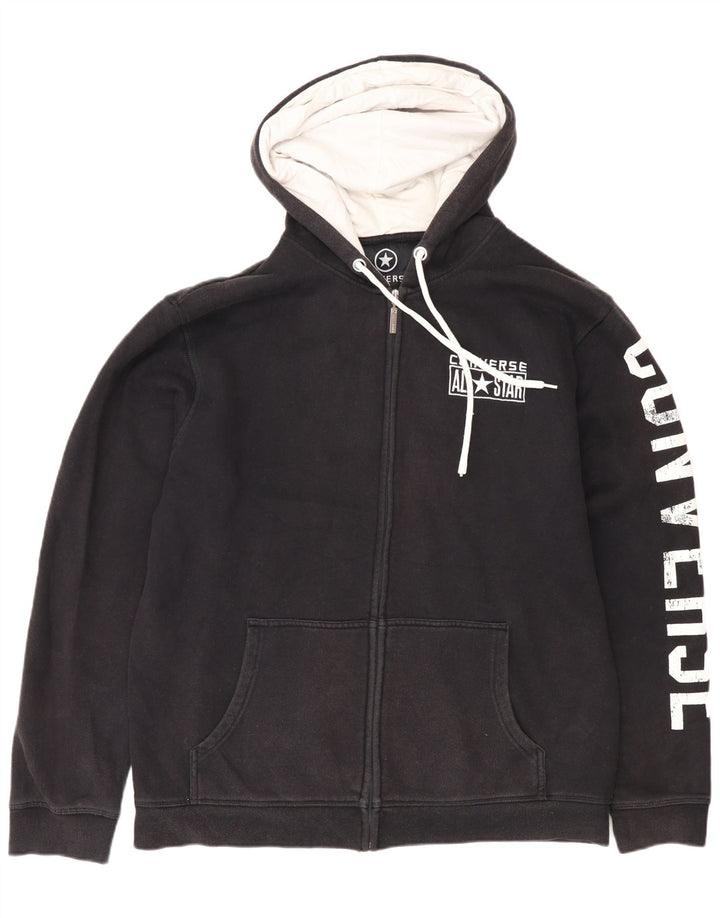 Suéter Converse masculino com capuz e zíper gráfico grande algodão preto