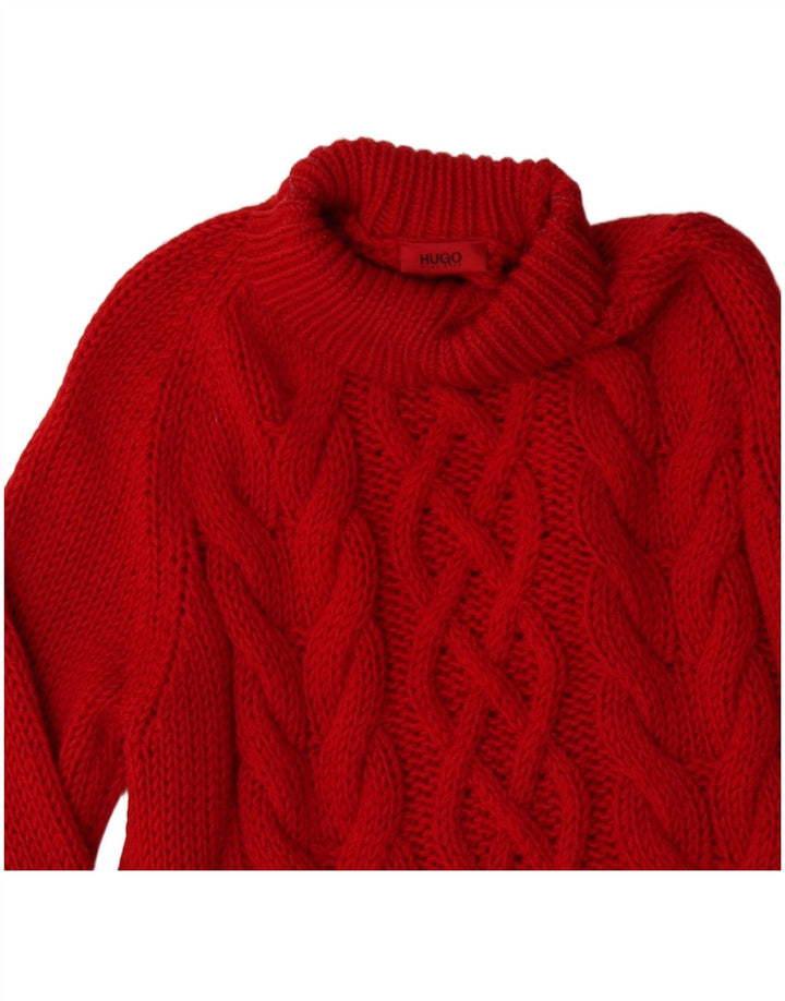 Suéter feminino HUGO BOSS com gola tartaruga, tamanho UK 16, lã vermelha grande