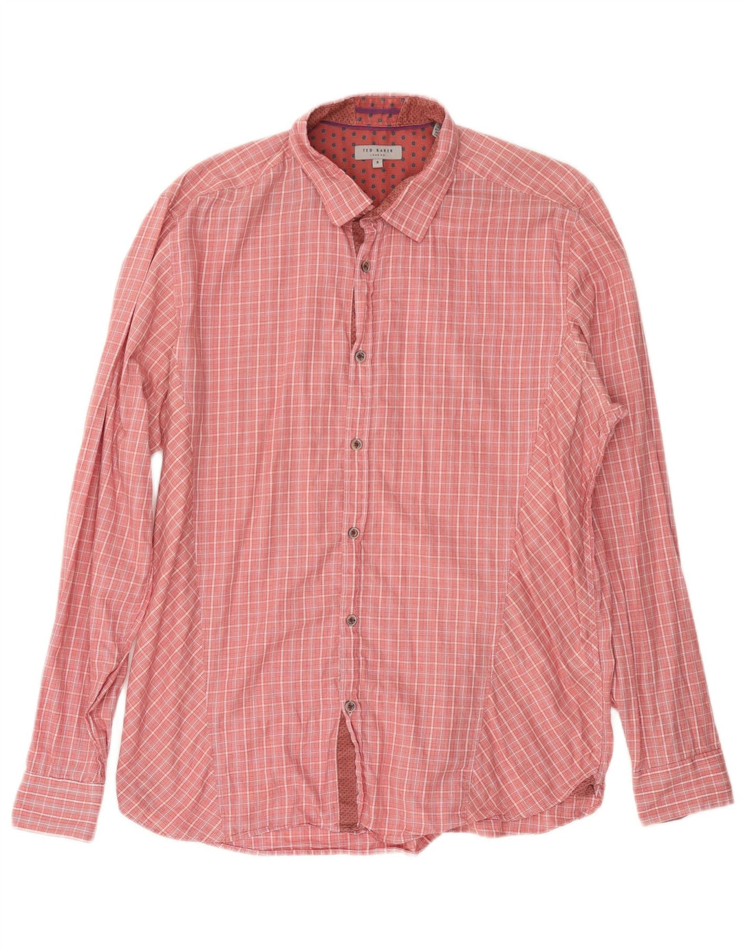 Camisa masculina TED BAKER tamanho 5 XL algodão xadrez rosa