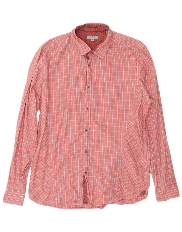 Camisa masculina TED BAKER tamanho 5 XL algodão xadrez rosa