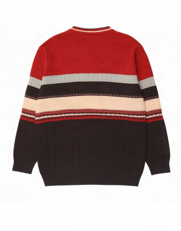 Suéter masculino vintage com gola redonda IT 52 grande lã colorblock vermelha