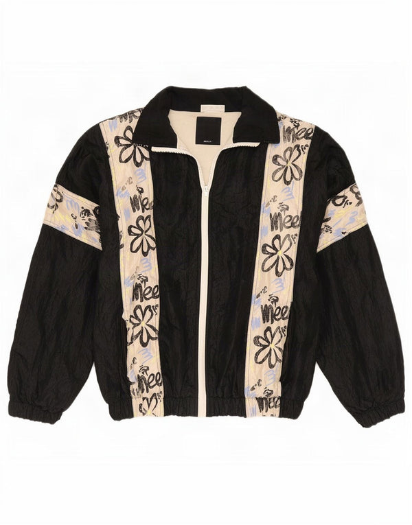 Jaqueta masculina vintage de ajuste solto, jaqueta média preta floral de nylon retrô