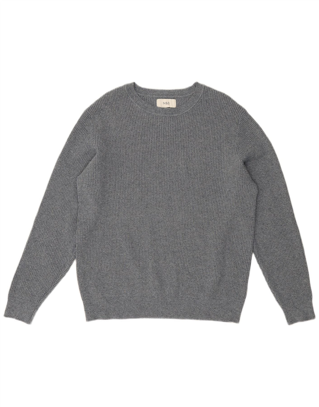 Suéter masculino Marks & Spencer com gola canoa grande algodão manchado cinza