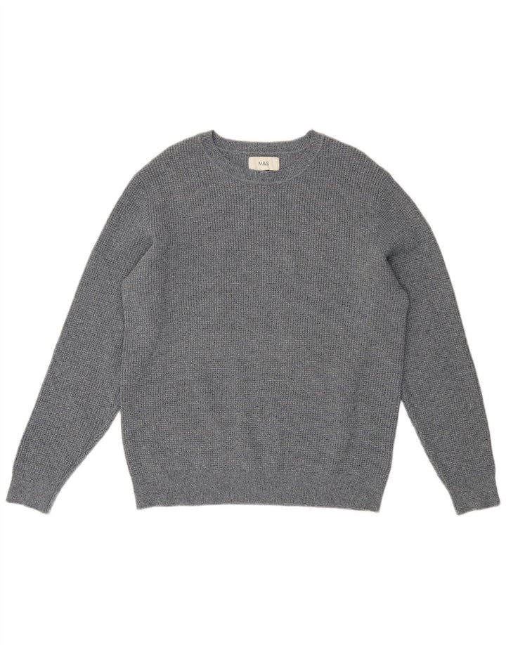 Suéter masculino Marks & Spencer com gola canoa grande algodão manchado cinza