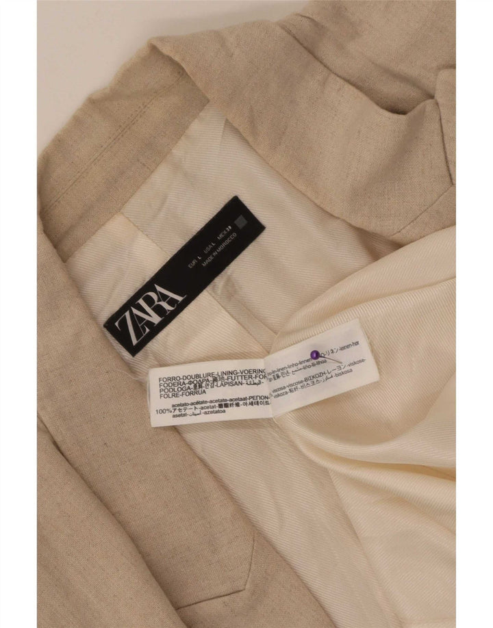 Jaqueta blazer aberta manga 3/4 feminina Zara Reino Unido 16 grande linho bege