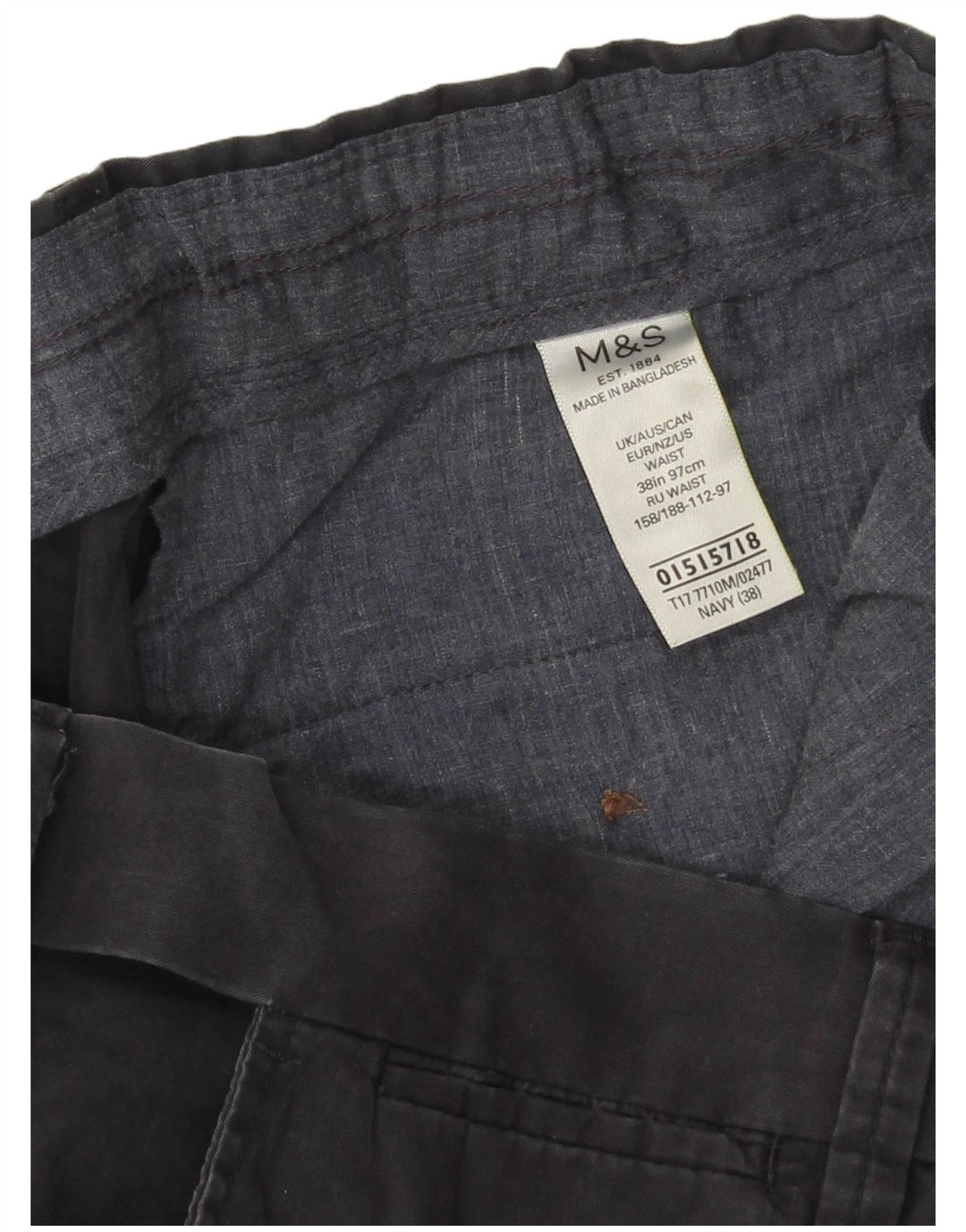 Shorts Chino Masculino Marks & Spencer W38 XL Azul Marinho Algodão
