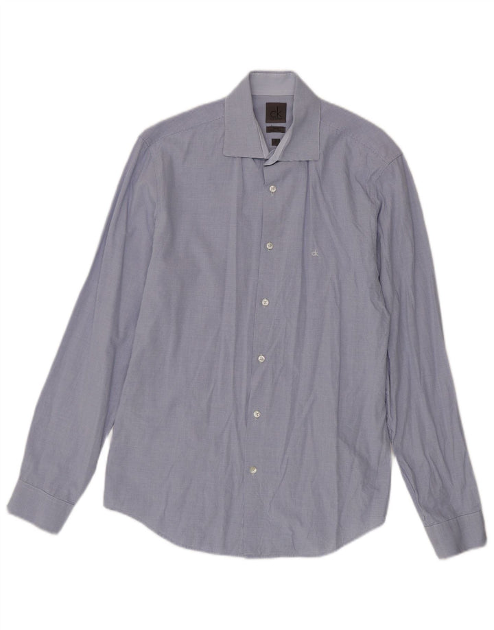 Camisa justa masculina Calvin Klein tamanho 38 15 algodão guingão azul médio