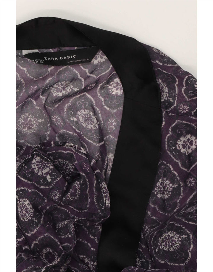 Blusa feminina Zara transparente envoltória top UK 12 médio roxo geométrico