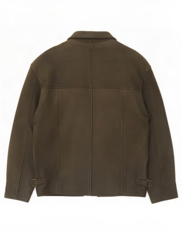 Jaqueta de couro masculina vintage UK 38 médio cáqui