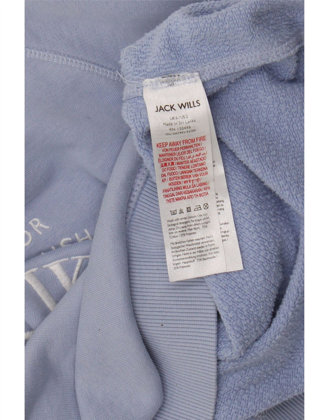 Jack Wills moletom feminino grande com estampa gráfica UK 6 XS algodão azul