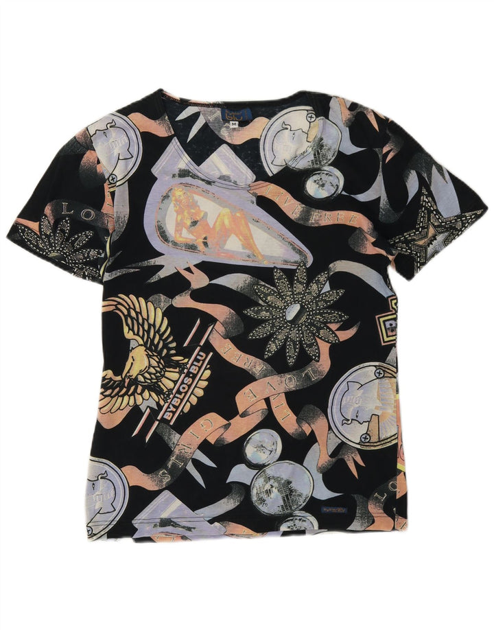 Camiseta feminina gráfica Byblos UK 12 algodão multicolorido médio
