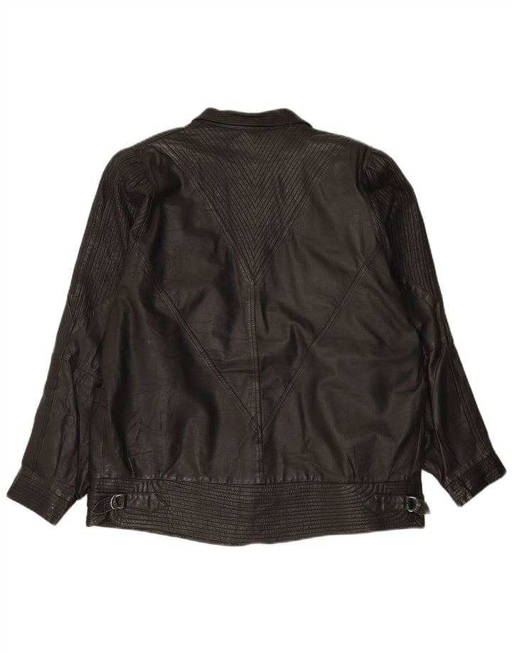 Jaqueta de couro superdimensionada feminina VINTAGE UK 20 2XL preta