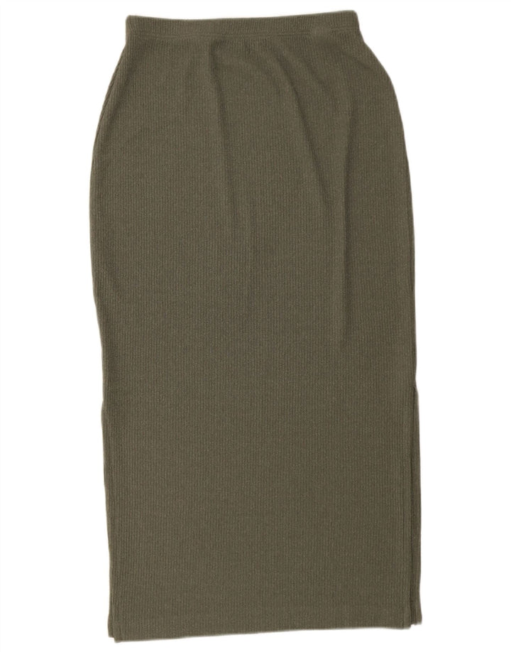 Saia midi de malha feminina Marks & Spencer Reino Unido 12 médio W28 poliéster cáqui