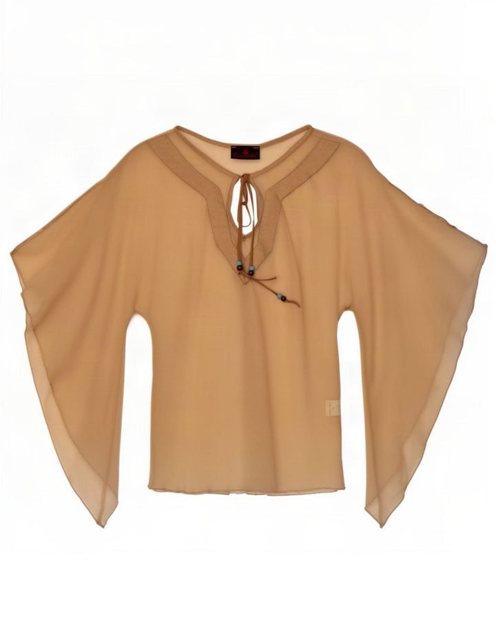 Escandelle Mulheres Batwing Transparente Top UK 12 Poliéster Bege Médio