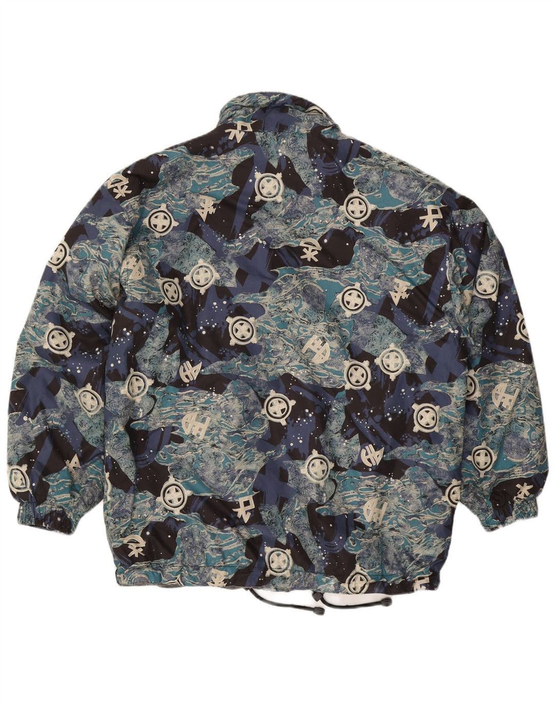 Jaqueta corta-vento masculina vintage com padrão abstrato solto Reino Unido 36 azul pequeno
