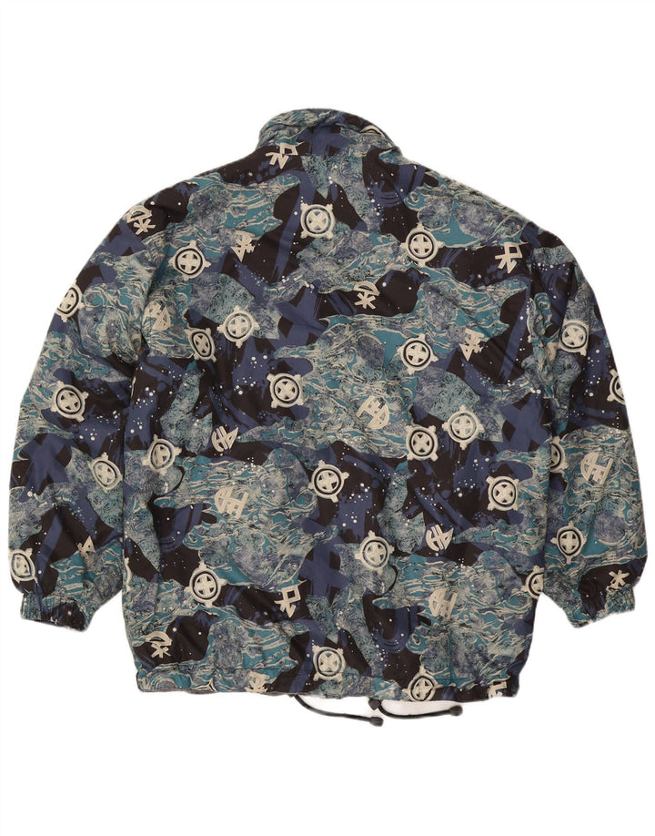 Jaqueta corta-vento masculina vintage com padrão abstrato solto Reino Unido 36 azul pequeno