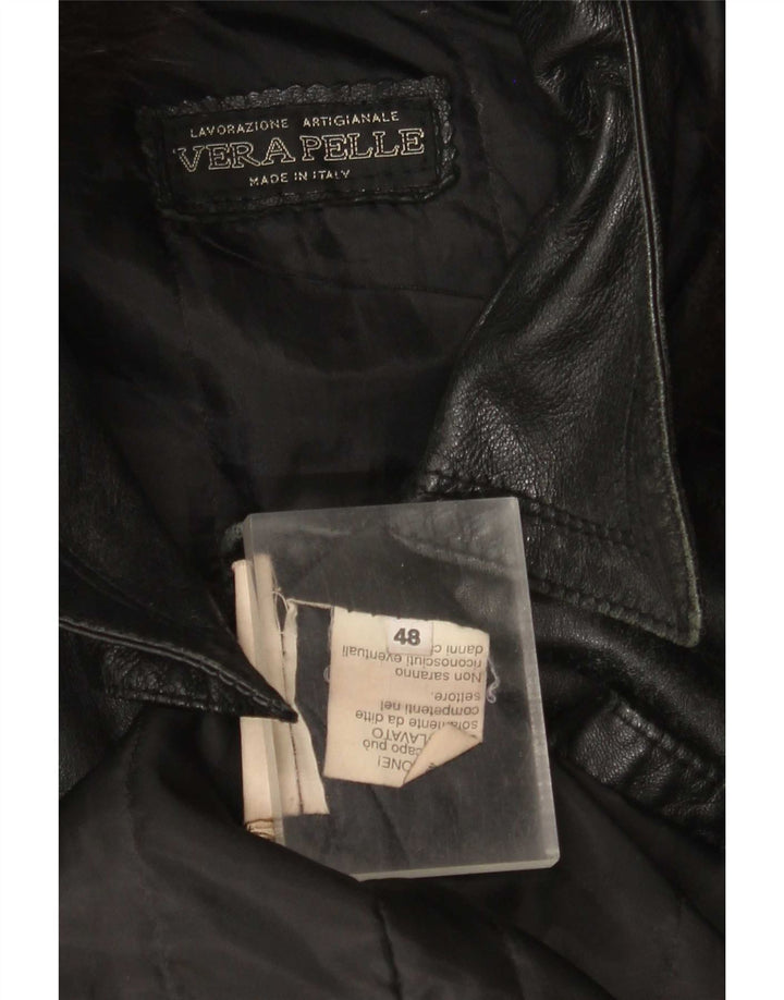 Casaco de couro com capuz feminino vintage IT 48 XL preto