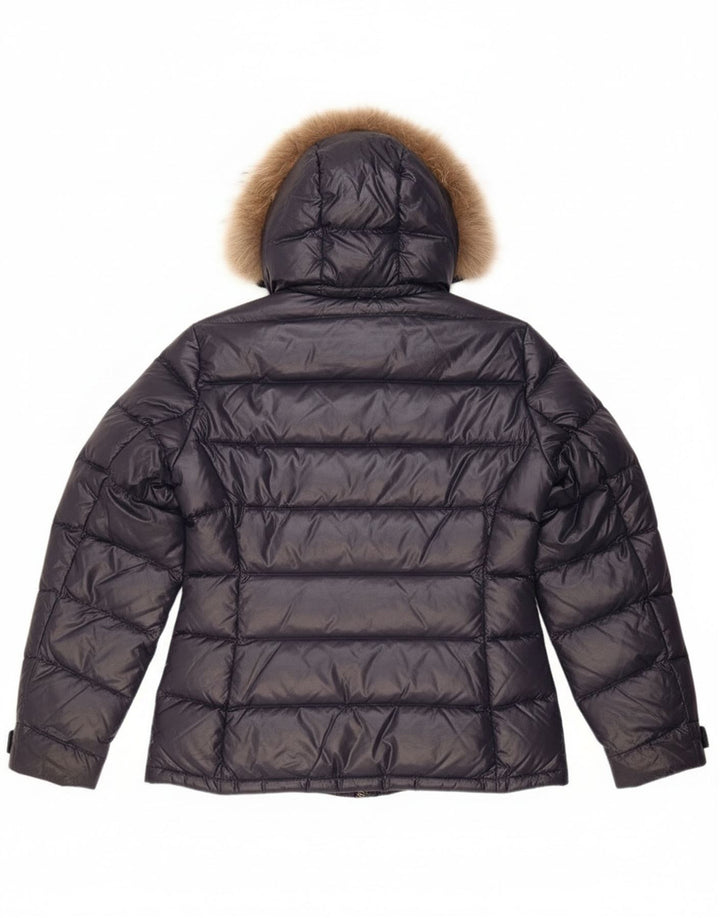 Jaqueta feminina acolchoada com capuz Ellesse Reino Unido 14 grande nylon preto