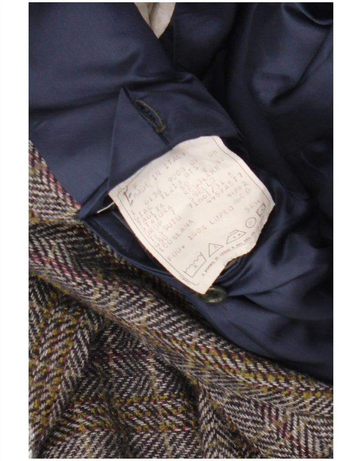 Jaqueta blazer masculina vintage IT 50 grande lã espinha de peixe multicolorida