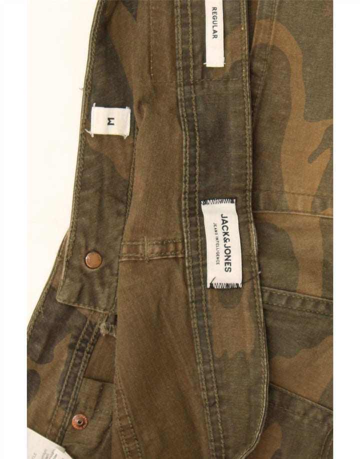 Jack & Jones Mens Regular Casual Shorts Médio W32 Cáqui Camuflagem Algodão