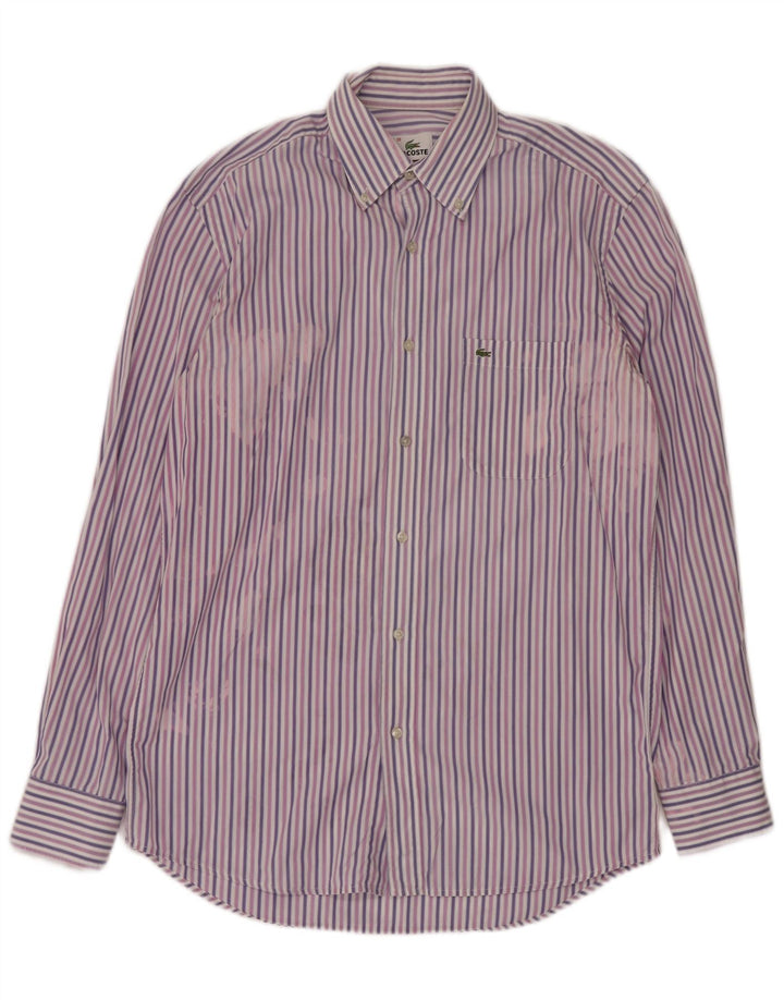 Camisa masculina LACOSTE tamanho 39 algodão listrado roxo médio
