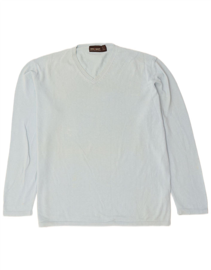 Suéter masculino Zara com decote em V grande algodão azul