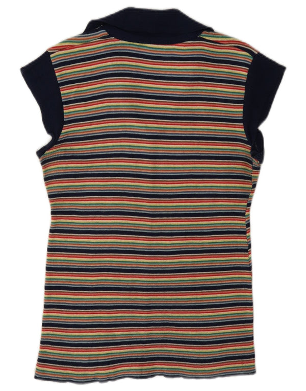Blusa de malha feminina vintage UK 12 listrada média multicolorida