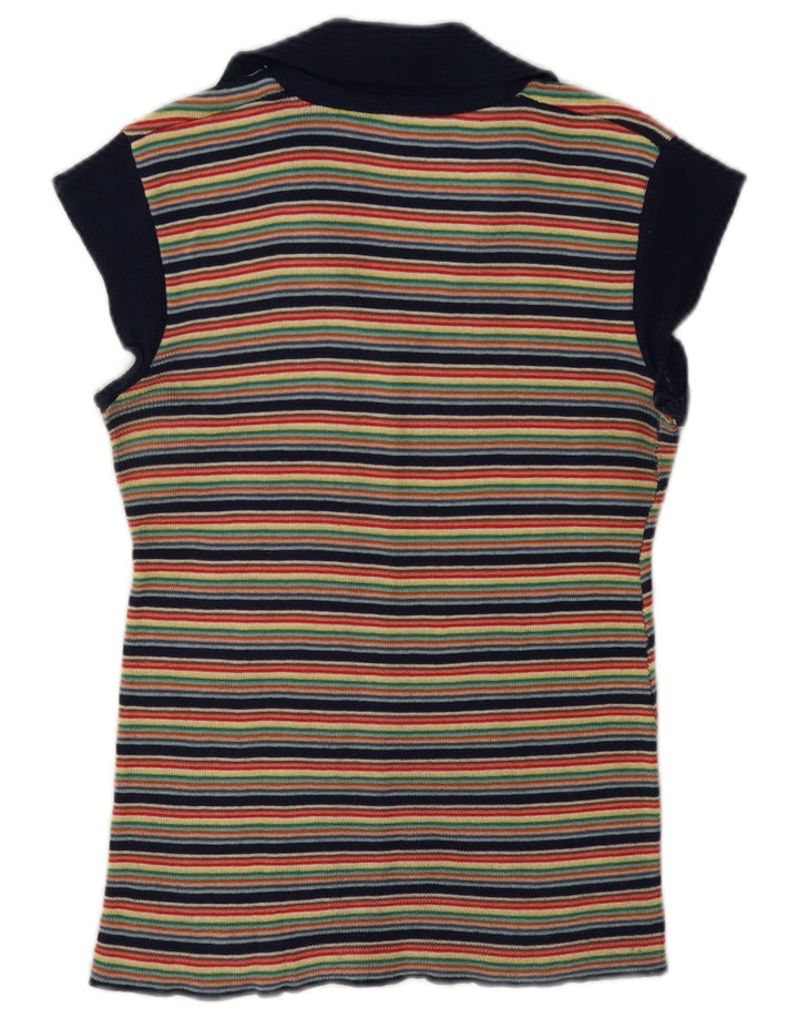Blusa de malha feminina vintage UK 12 listrada média multicolorida