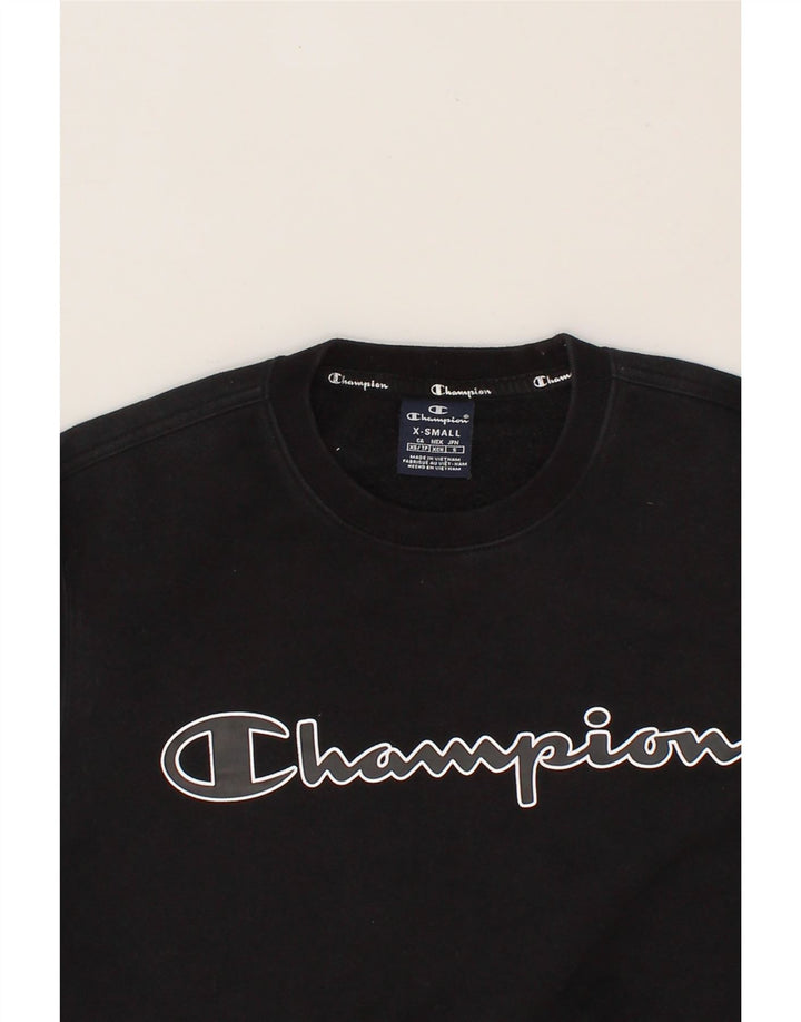 CHAMPION Mens Graphic Sweatshirt Jumper XS Black Cotton Vintage Champion and Second-Hand Champion from Messina Hembry 
