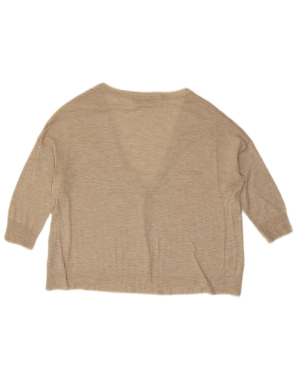 Suéter cardigã feminino Zara com manga 3/4 Reino Unido 10 pequeno bege manchado