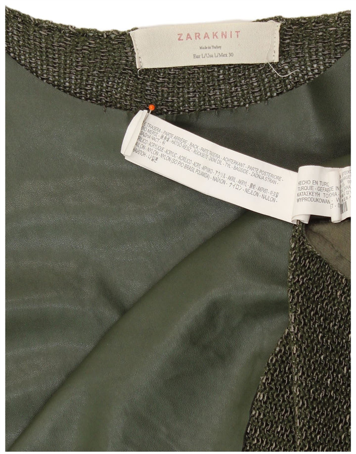 Suéter feminino Zara com gola canoa Reino Unido 14 grande acrílico verde