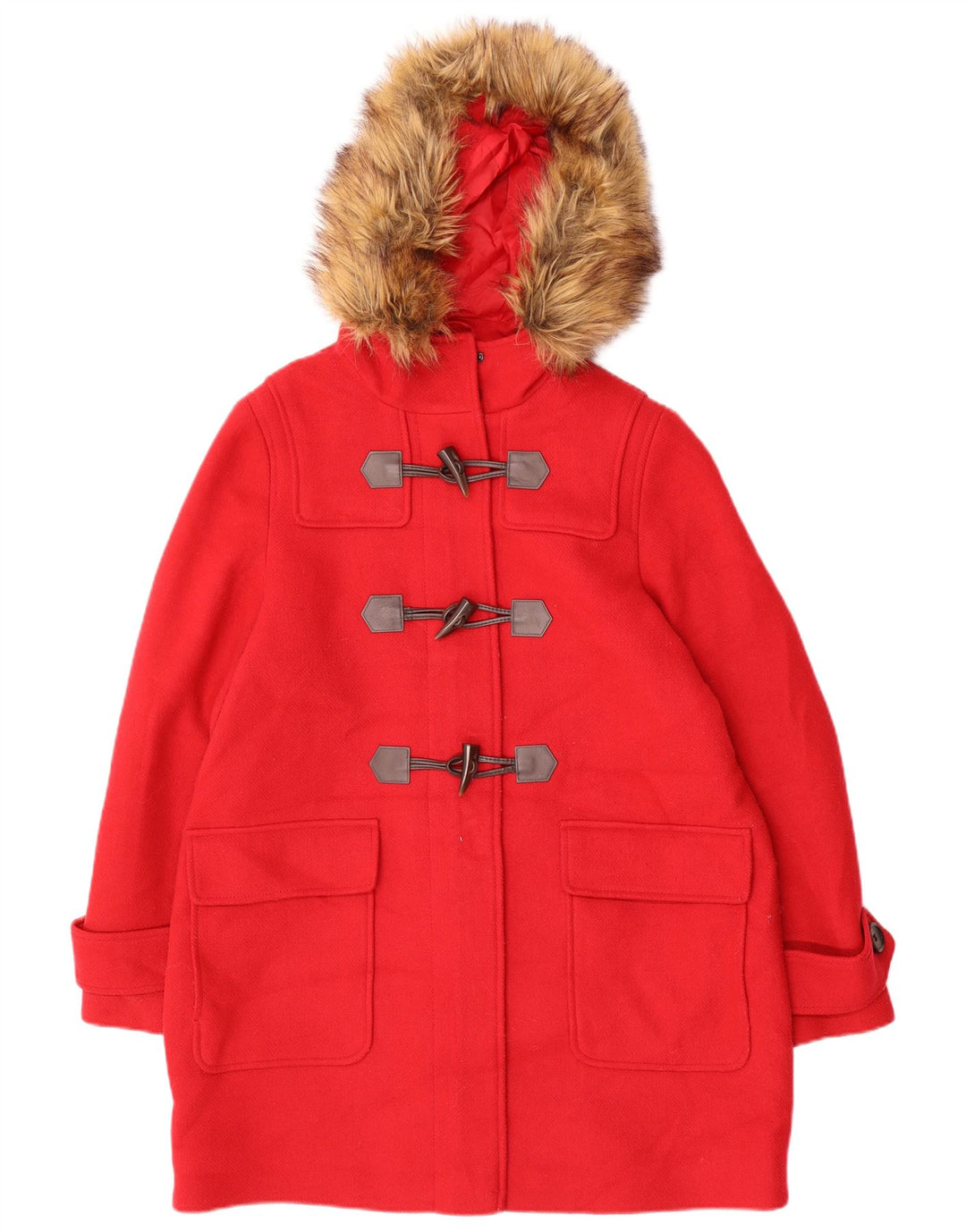 Casaco Duffle feminino com capuz Marks & Spencer Reino Unido 14 poliéster vermelho médio