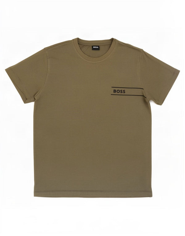 Hugo Boss Mens Camiseta Top Pequeno Algodão Cáqui