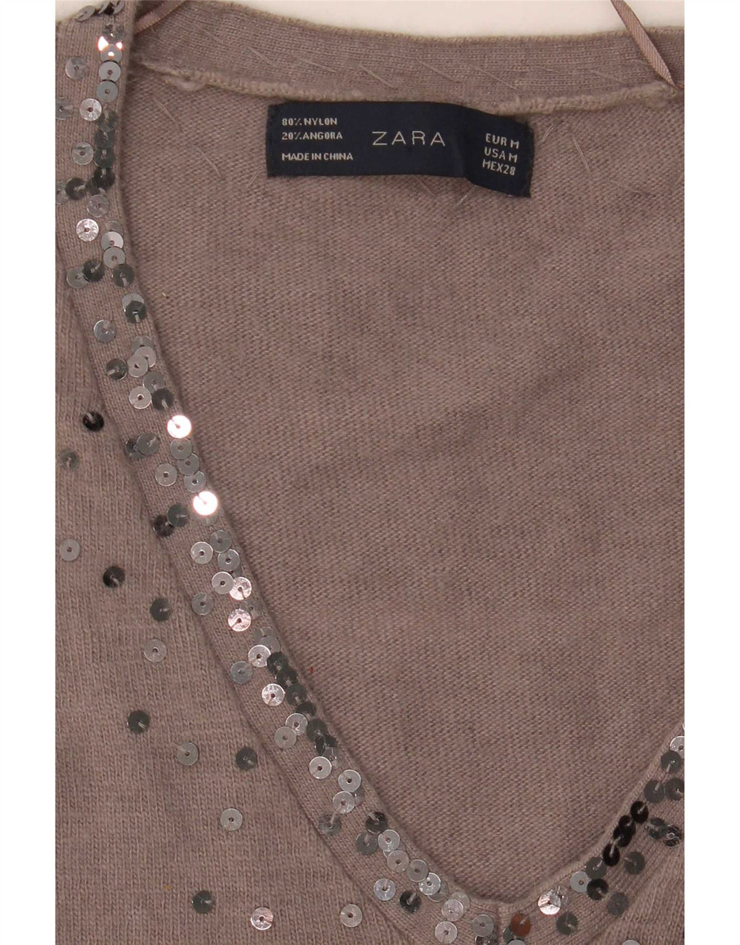 Suéter feminino Zara com decote em V Reino Unido 14 marrom médio
