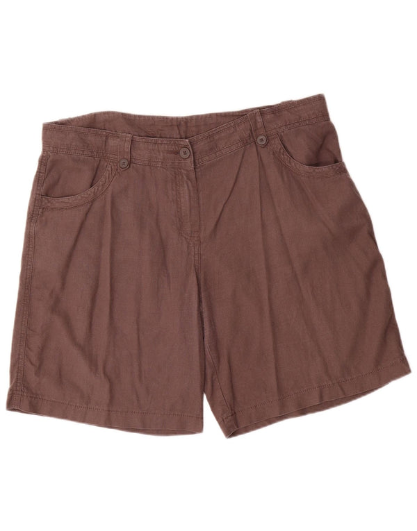 Marks & Spencer Womens Casual Shorts UK 16 Large W36 Brown Linen
