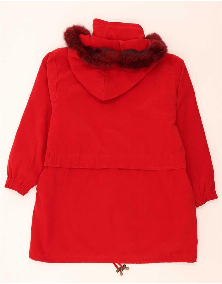 Jaqueta Parka de grandes dimensões com capuz feminino vintage Reino Unido 18 XL poliéster vermelho