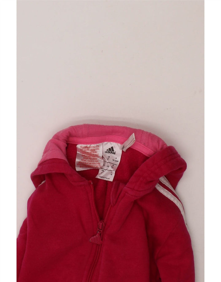 ADIDAS Baby Girls Graphic Zip Hoodie Sweater 18-24 Months Pink Cotton Vintage Adidas and Second-Hand Adidas from Messina Hembry 