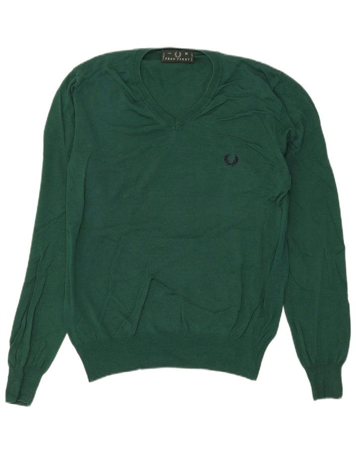 Suéter masculino Fred Perry com decote em V de algodão verde médio