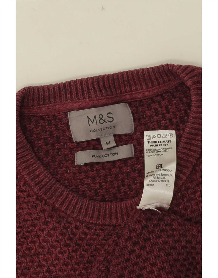 Suéter masculino Marks & Spencer com gola redonda, algodão médio vinho