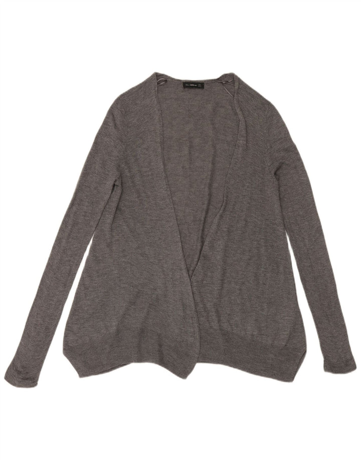 Suéter Zara feminino Longline Open Cardigan UK 14 poliéster cinza médio