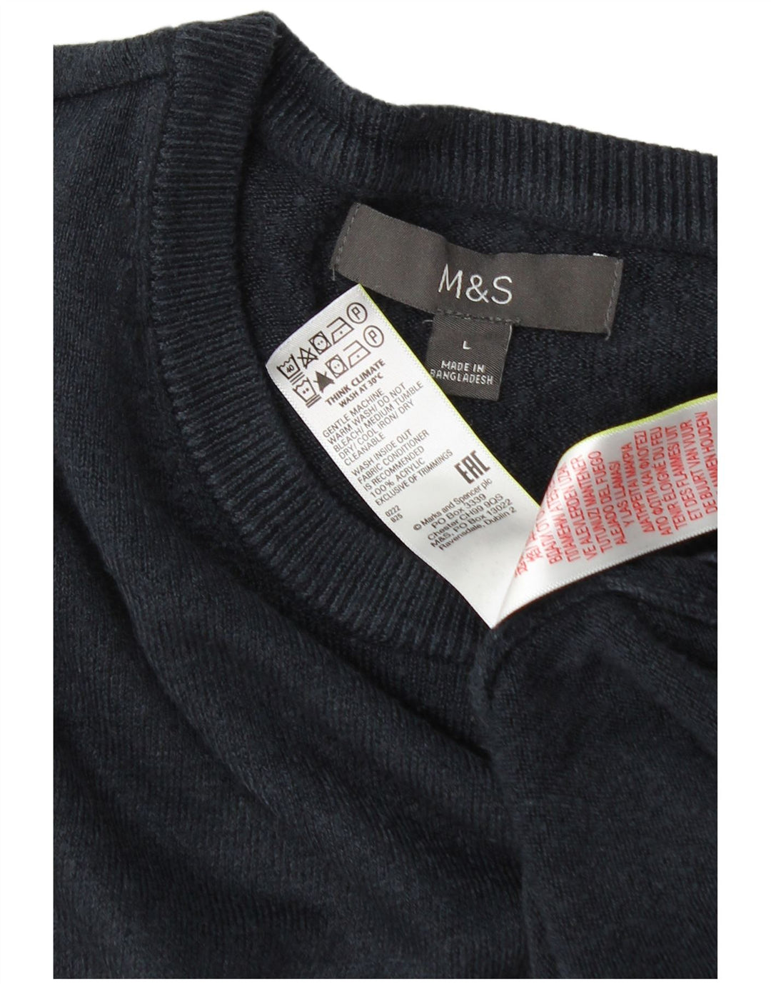 Suéter masculino Marks & Spencer com gola redonda grande acrílico azul marinho
