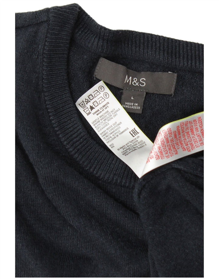 Suéter masculino Marks & Spencer com gola redonda grande acrílico azul marinho