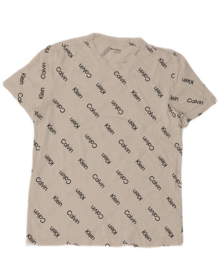 Calvin Klein Camiseta masculina gráfica Top médio algodão branco