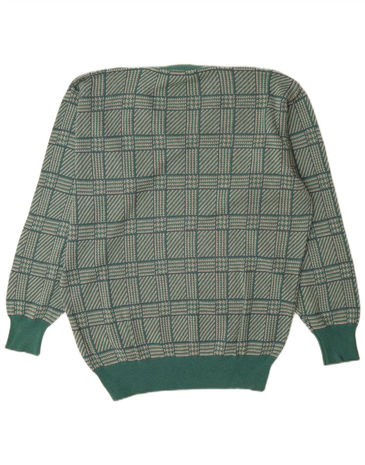 Suéter masculino St. Andrews com decote em V, grande, verde, houndstooth
