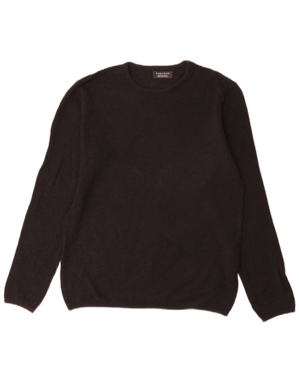 Suéter masculino Zara com gola redonda, grande algodão preto